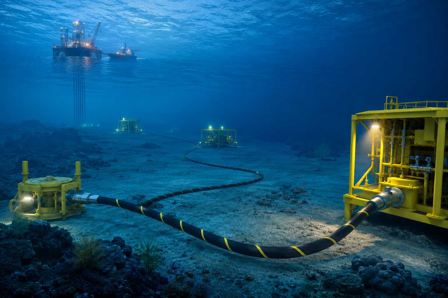 Subsea cable connecting underwater equipment in an offshore environment.jpg