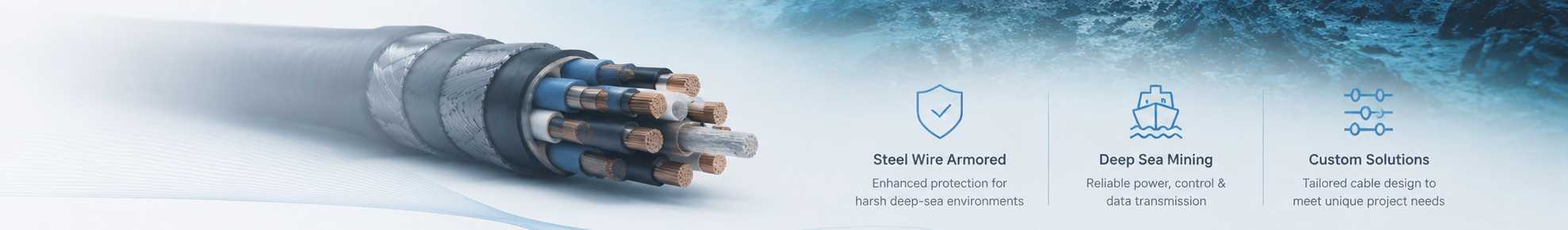 Steel wire armored cable for deep sea mining applications with custom subsea cable design.jpg